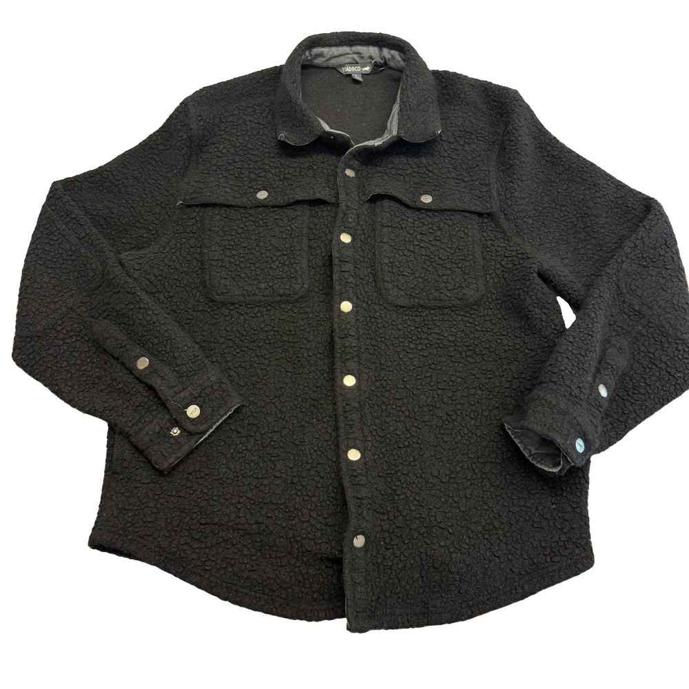 Toad & Co Jacket Mens Large Black Sherpa Shacket Snap Button Up Collared Pockets